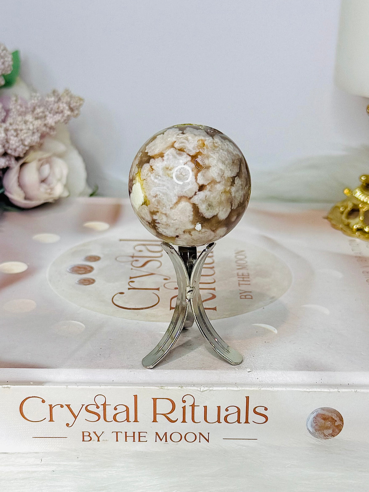 Flower Agate Sphere On Stand 74g