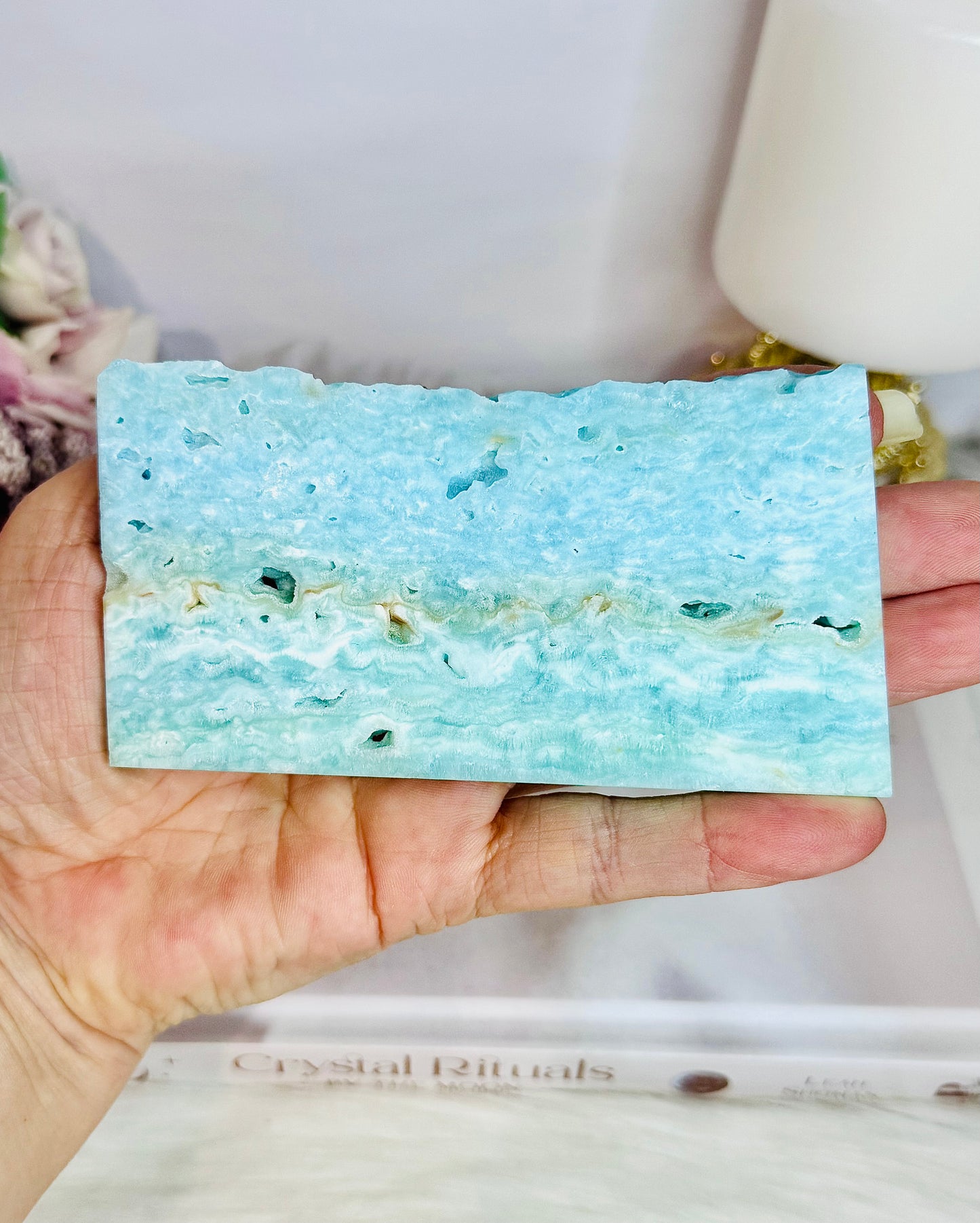 High Grade Incredible 11cm Natural Blue Aragonite Slab