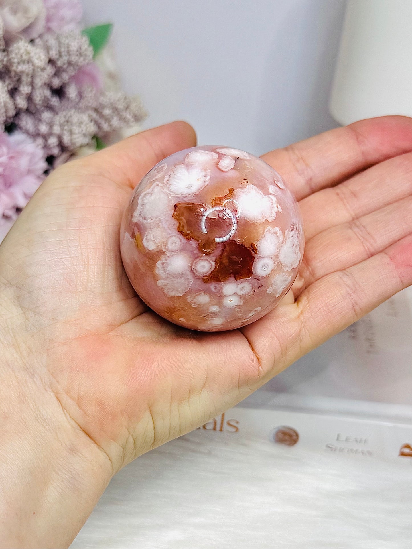 High Grade Flower Carnelian Sphere on Stand 204g