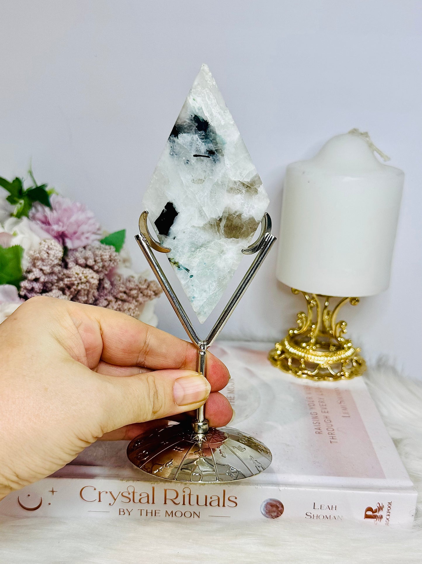 Rainbow Moonstone Diamond On Stand 17cm