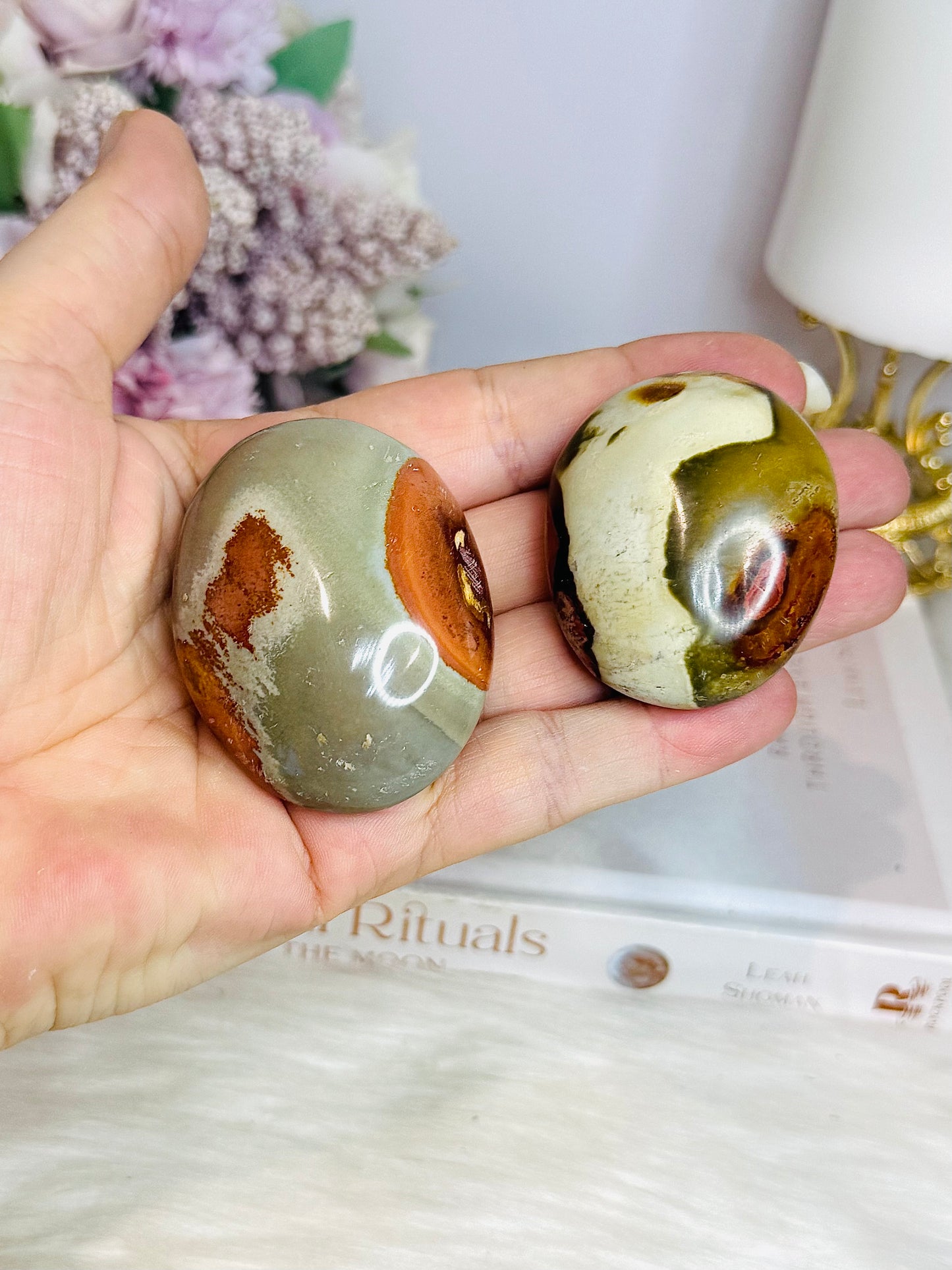 Set of 2 Chunky Polychrome Jasper Palm Stones