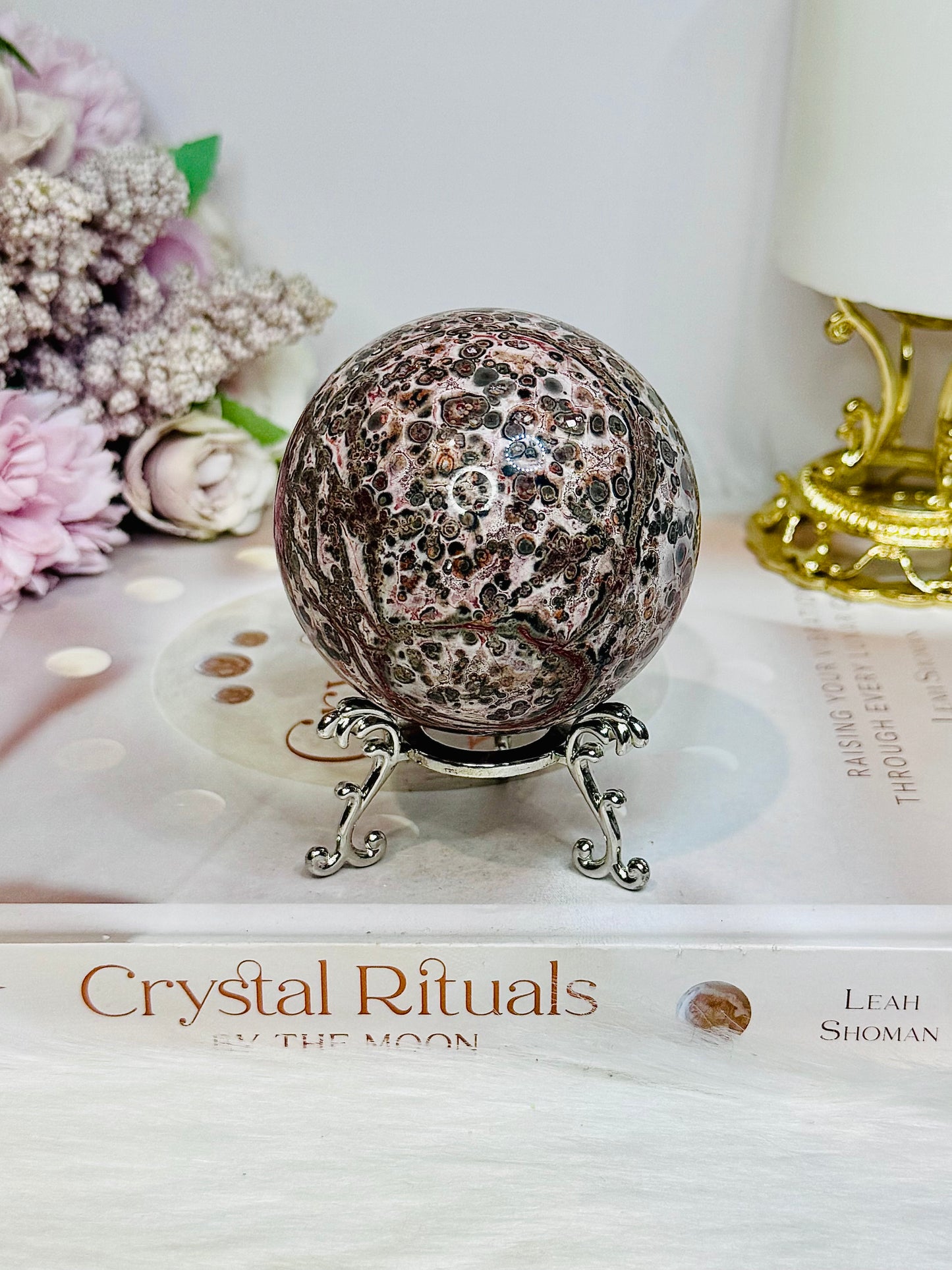 Leopard Skin Jasper Sphere on Stand 318g