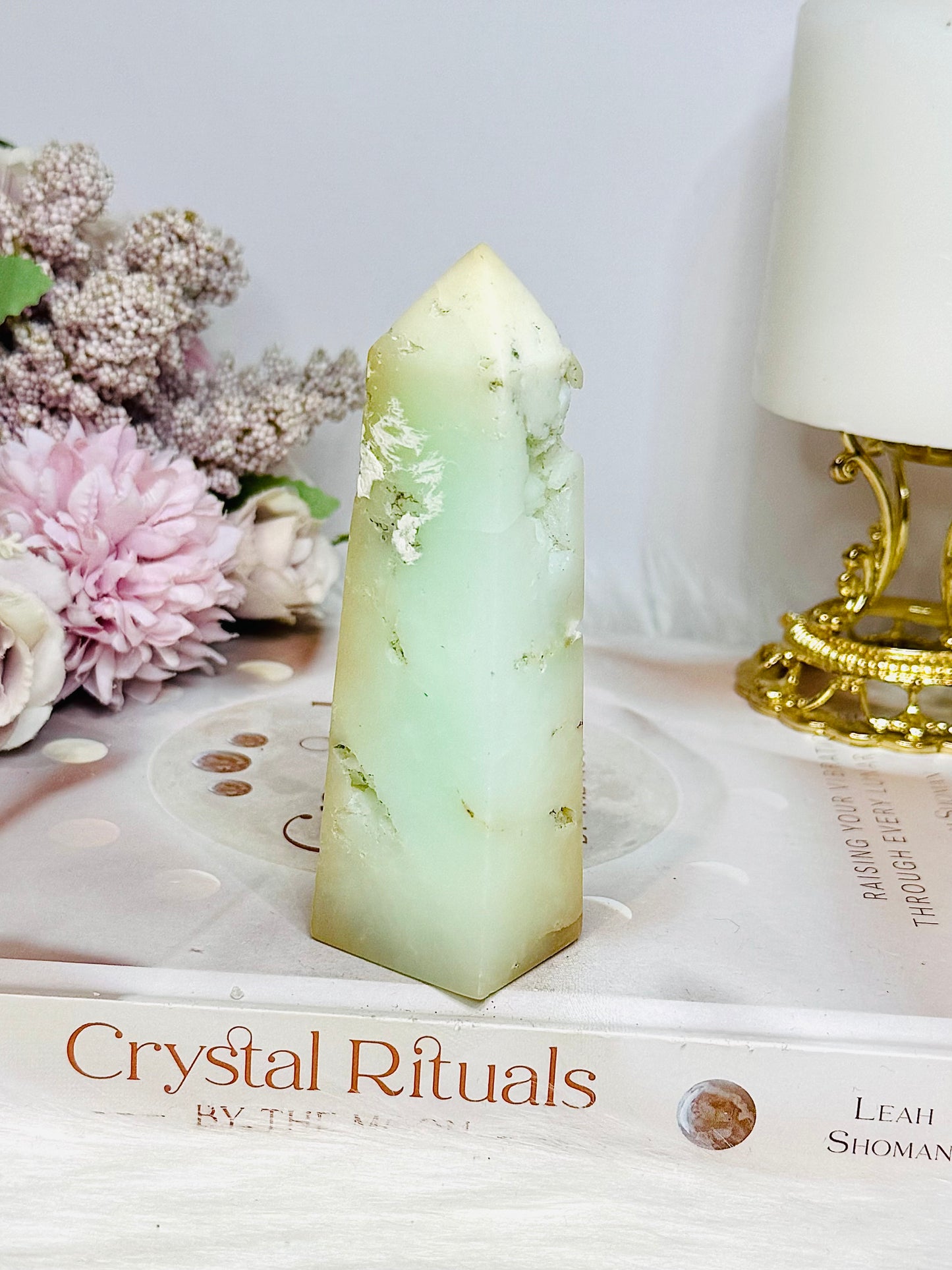 Natural Chrysoprase Tower (imperfections are part of her) 11cm