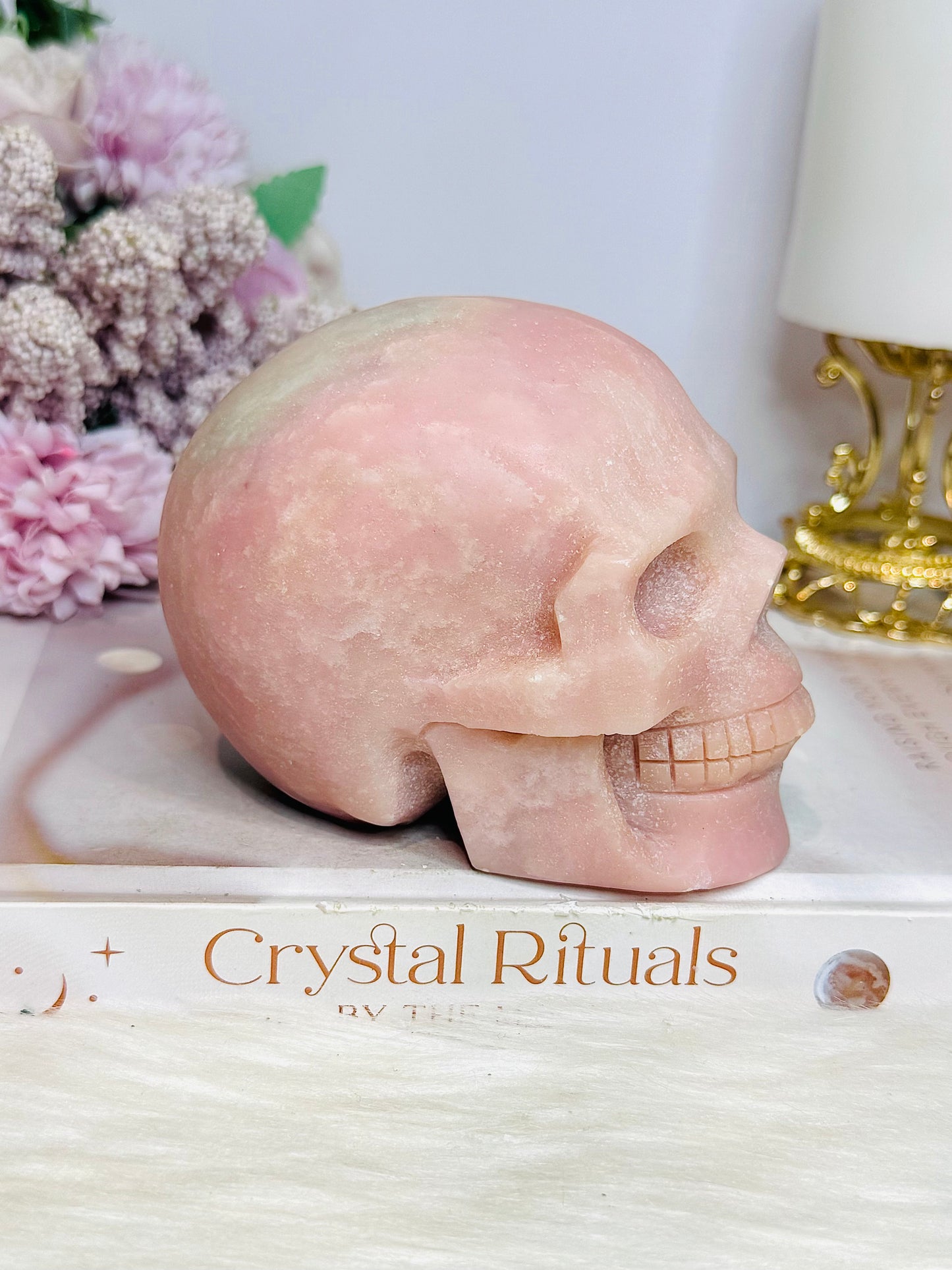 Large Pink Opal Carved Skull 10cm 828g