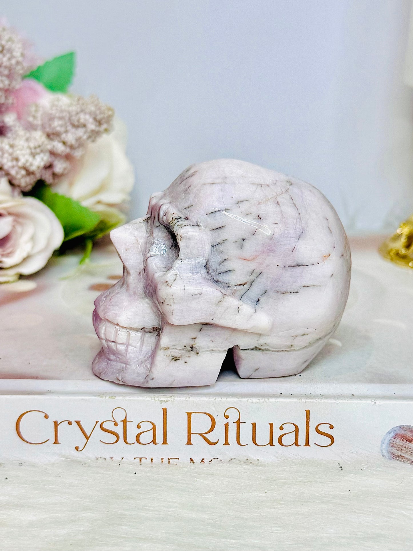 Chunky Kunzite Carved Skull 7cm