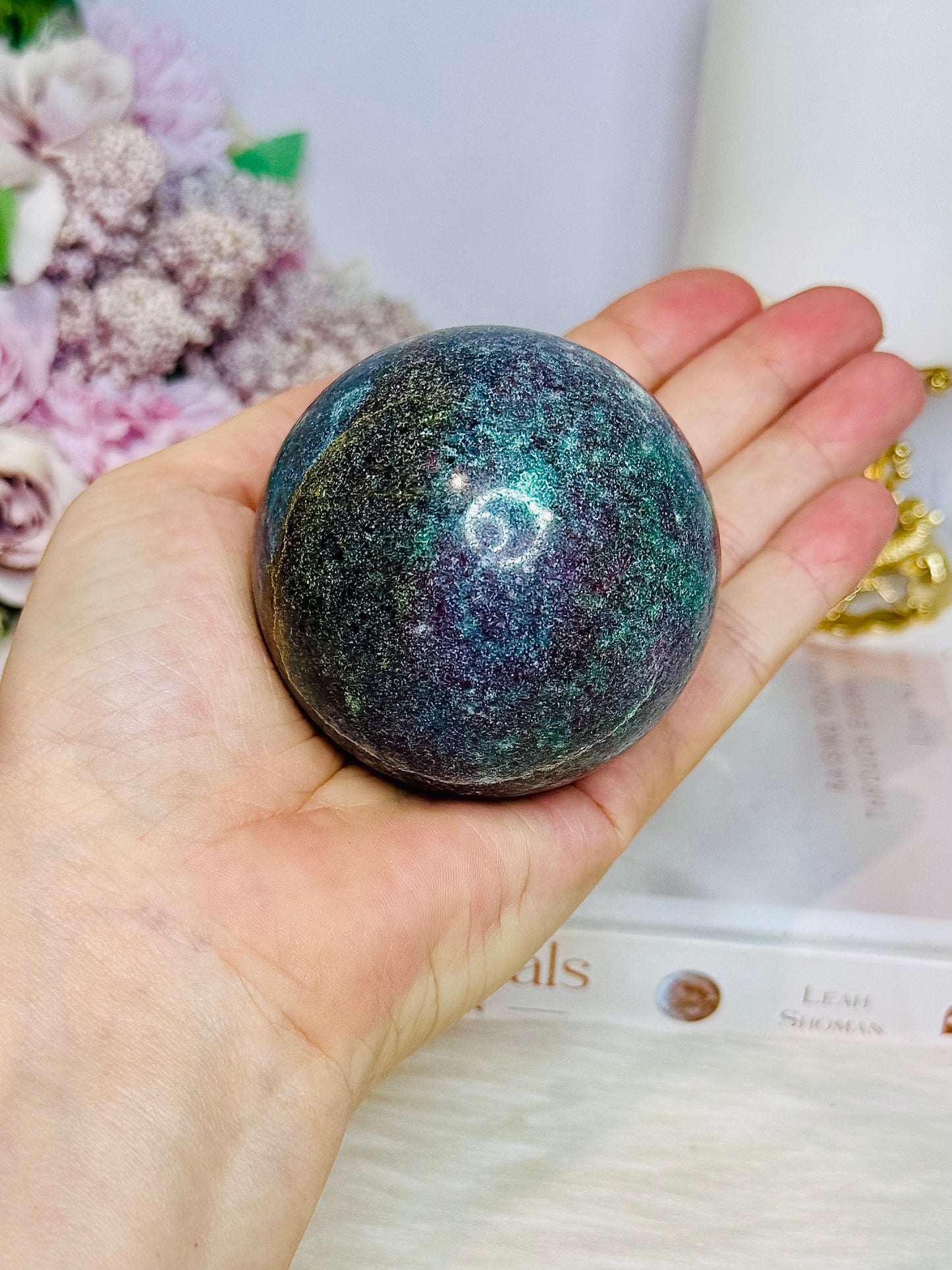 Ruby in Kyanite (UV Reactive) Sphere on Timber Stand 447g
