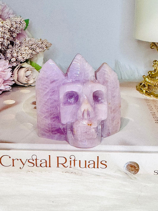 Kunzite Carved Indian Skull 6cm 145g