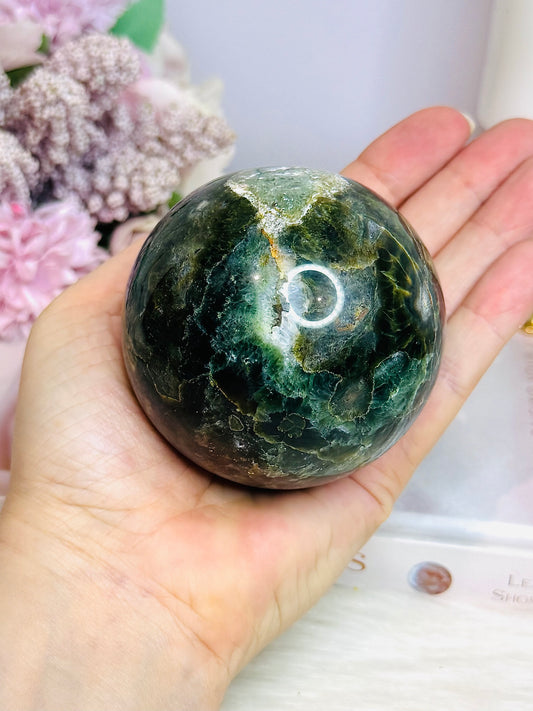 Large Green Jasper Druzy Sphere on Stand 490g