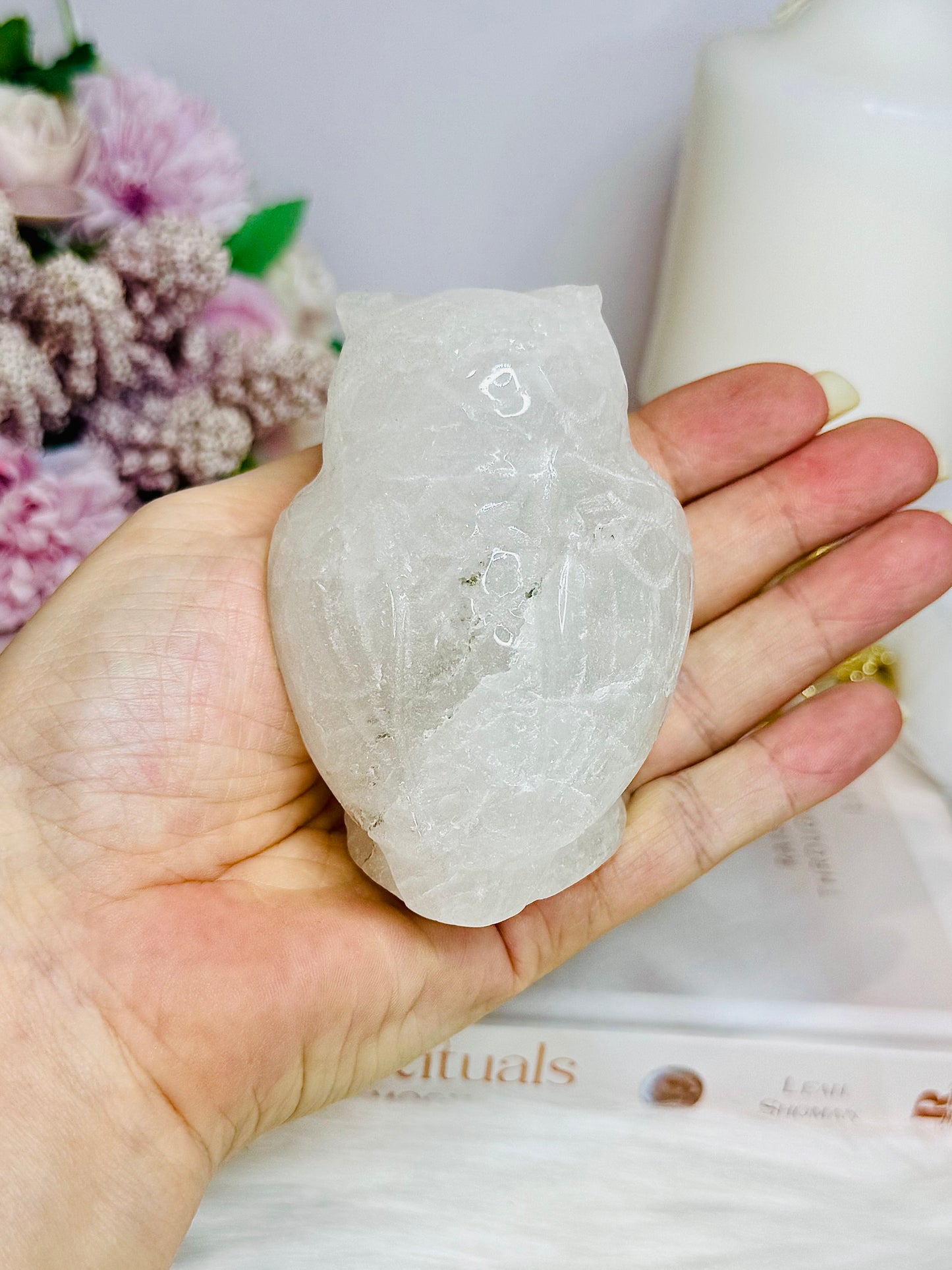 Clear Quartz Carved Owl 8cm 312g
