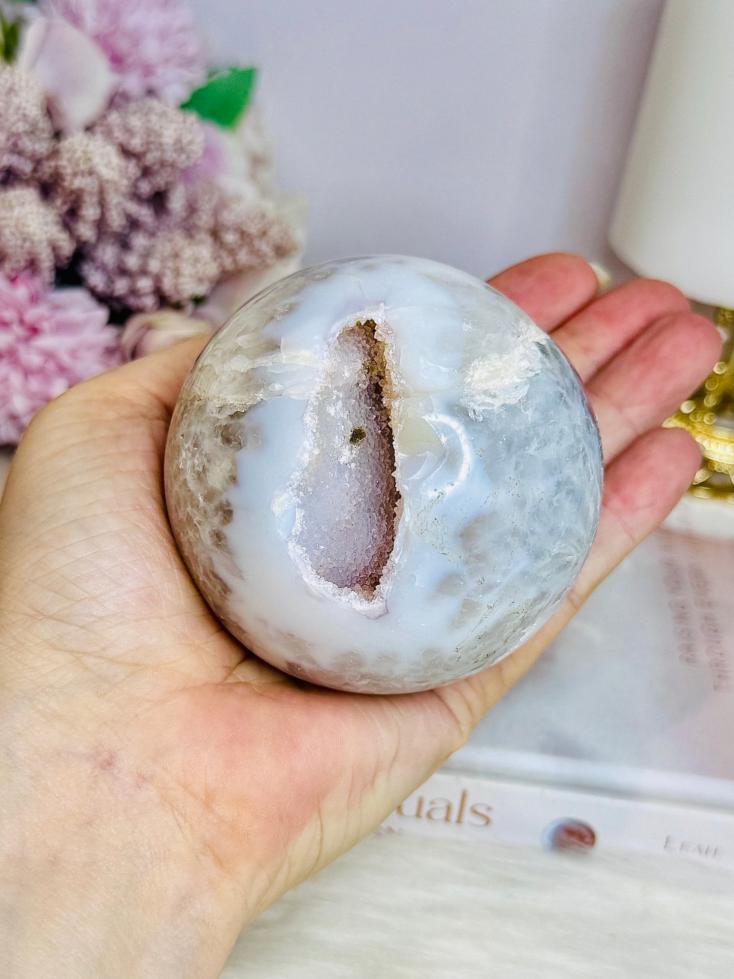 Large Druzy Agate Sphere on Stand 496g