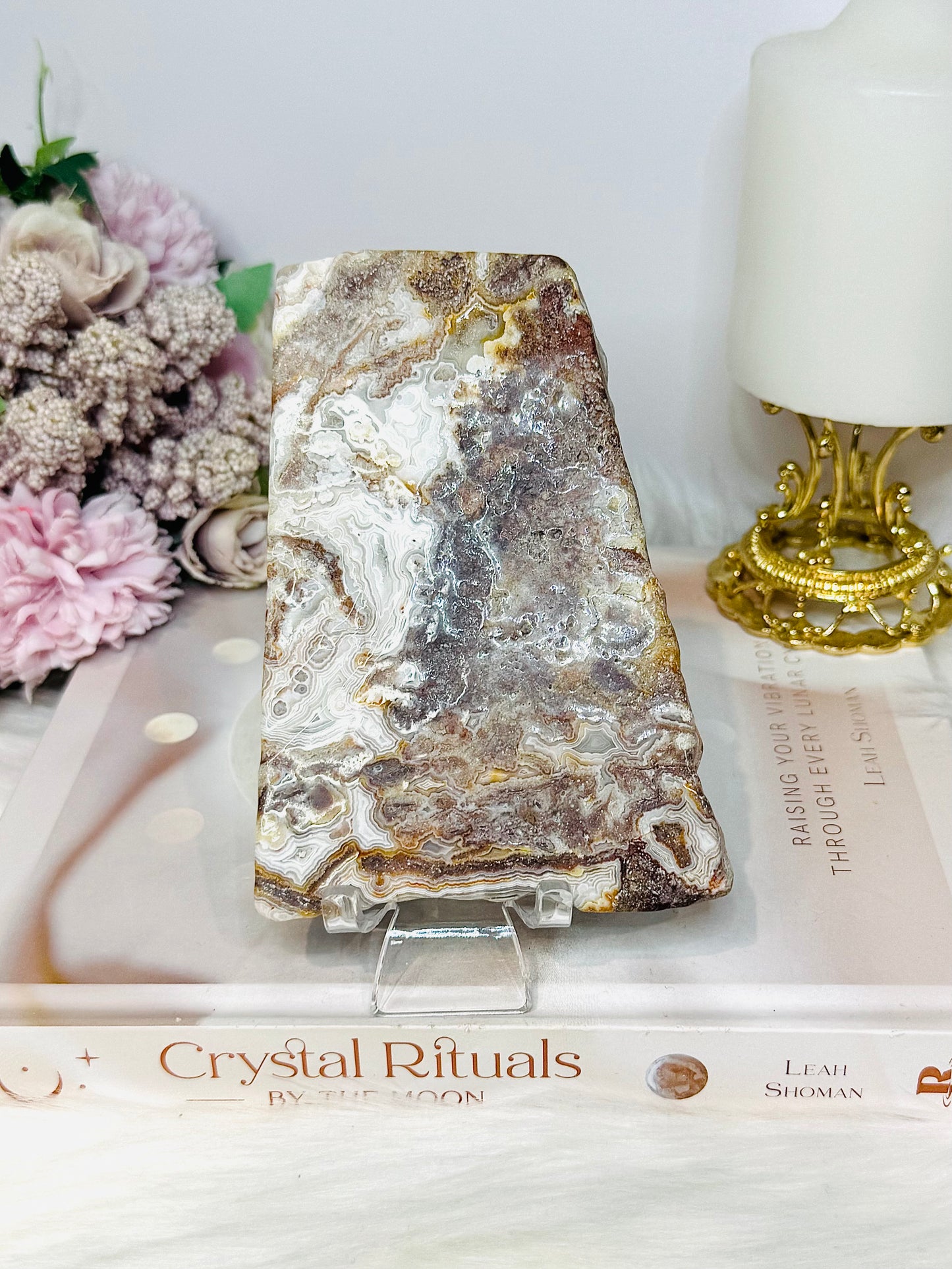 Mexican Lace Agate Slab on Stand 14cm