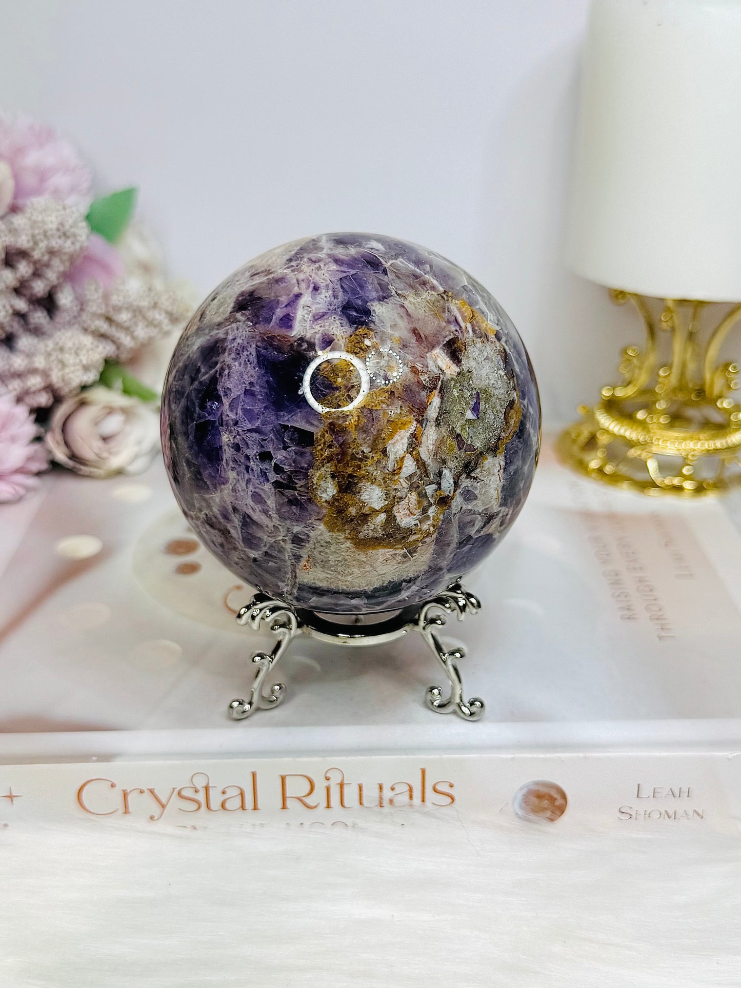 Large Chevron Amethyst Sphere on Stand 607g