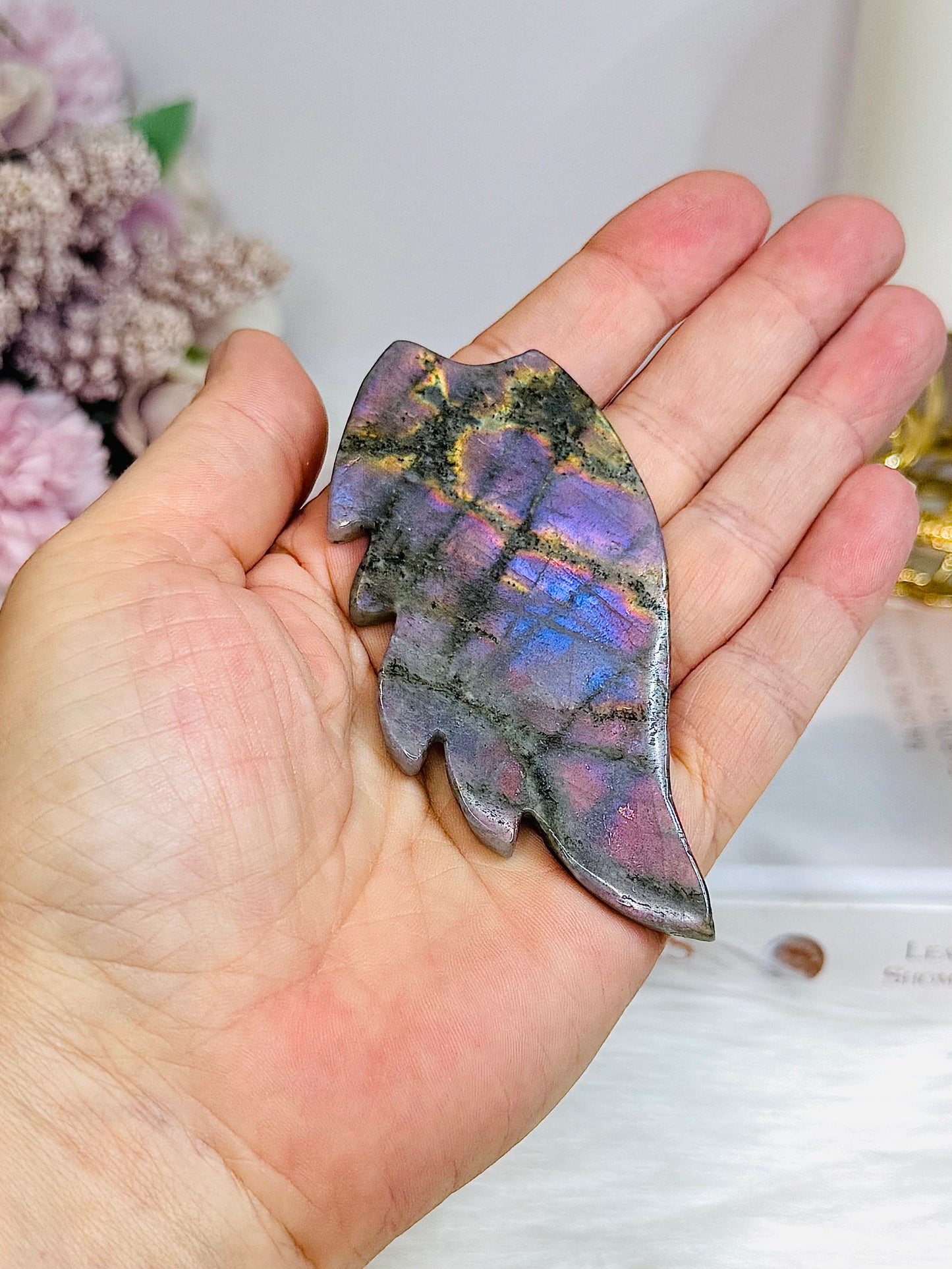 Purple Labradorite Heart with Wings ~ Each piece is full of flash 18cm