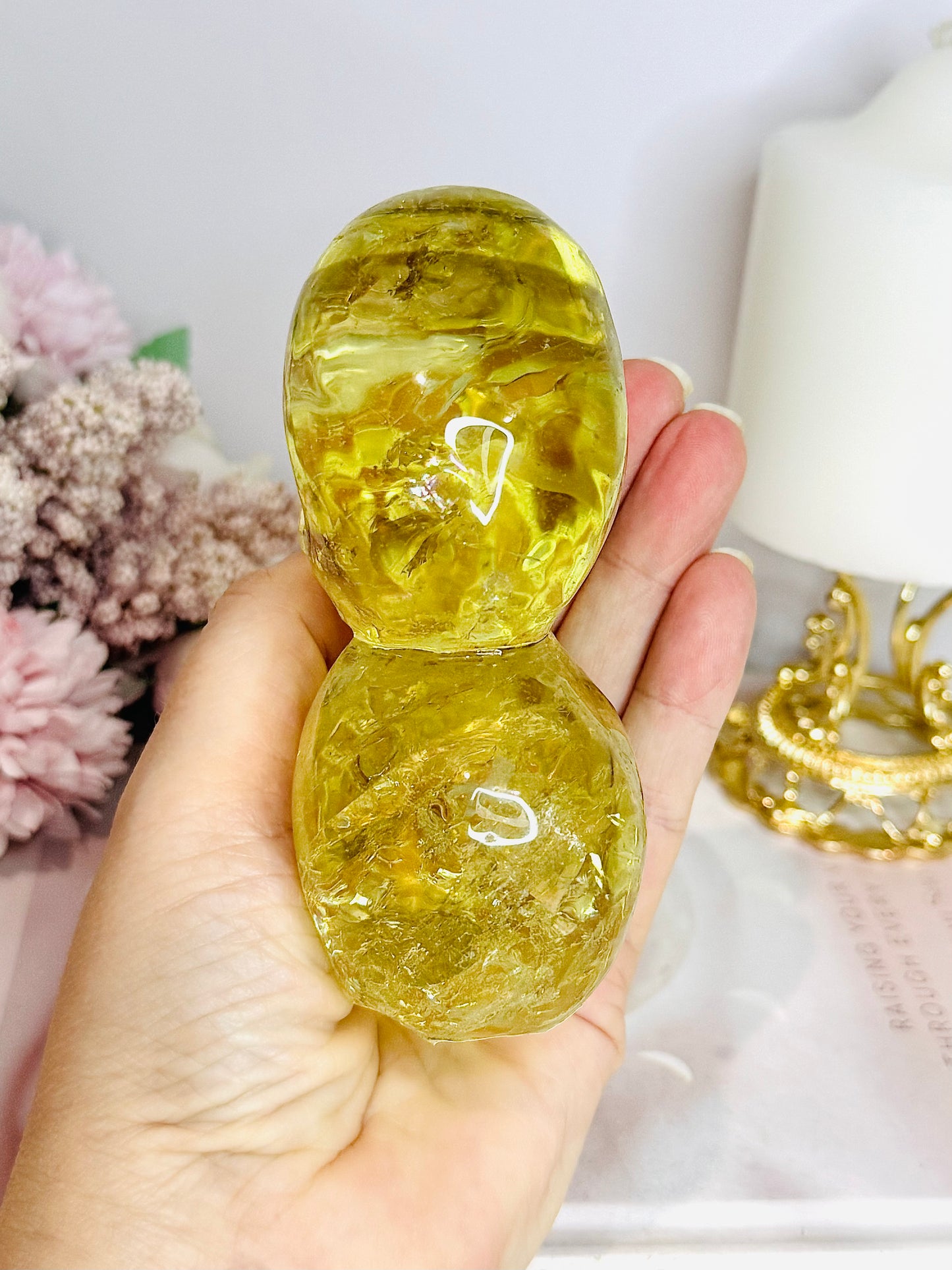 High Grade Citrine Carved Skulls with Rainbows 12cm 425g