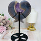 Large Amethyst Druzy Agate Heart on Stand 551g