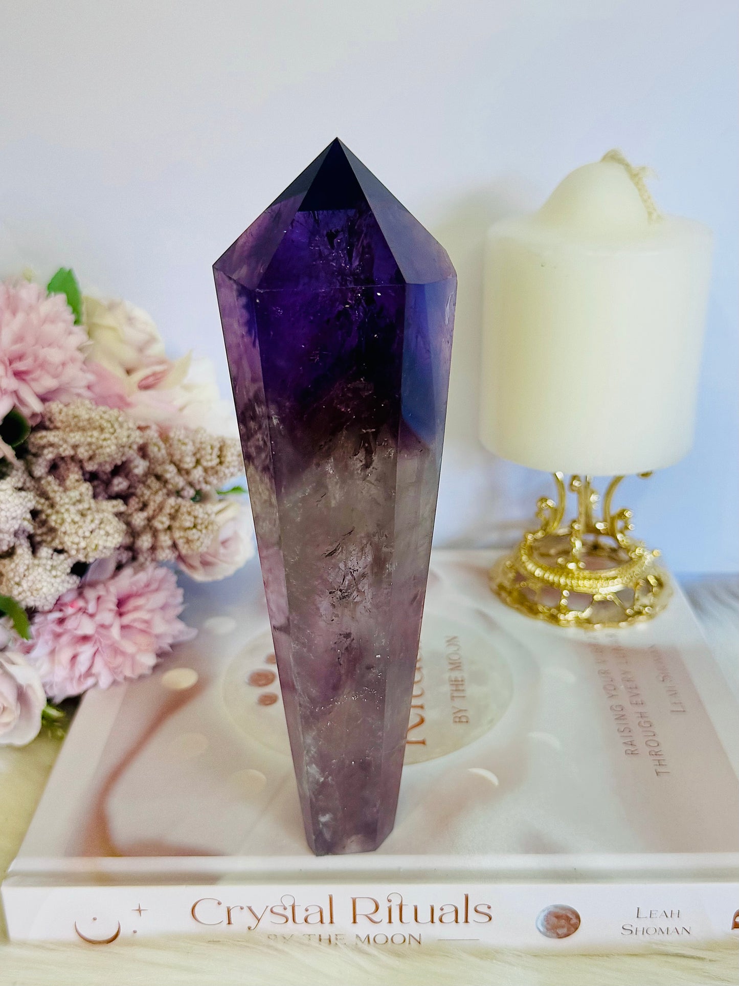 Wow!!! High Grade Large Amethyst Dragon Tooth Phantom Wand With Stunning Rainbows 18cm