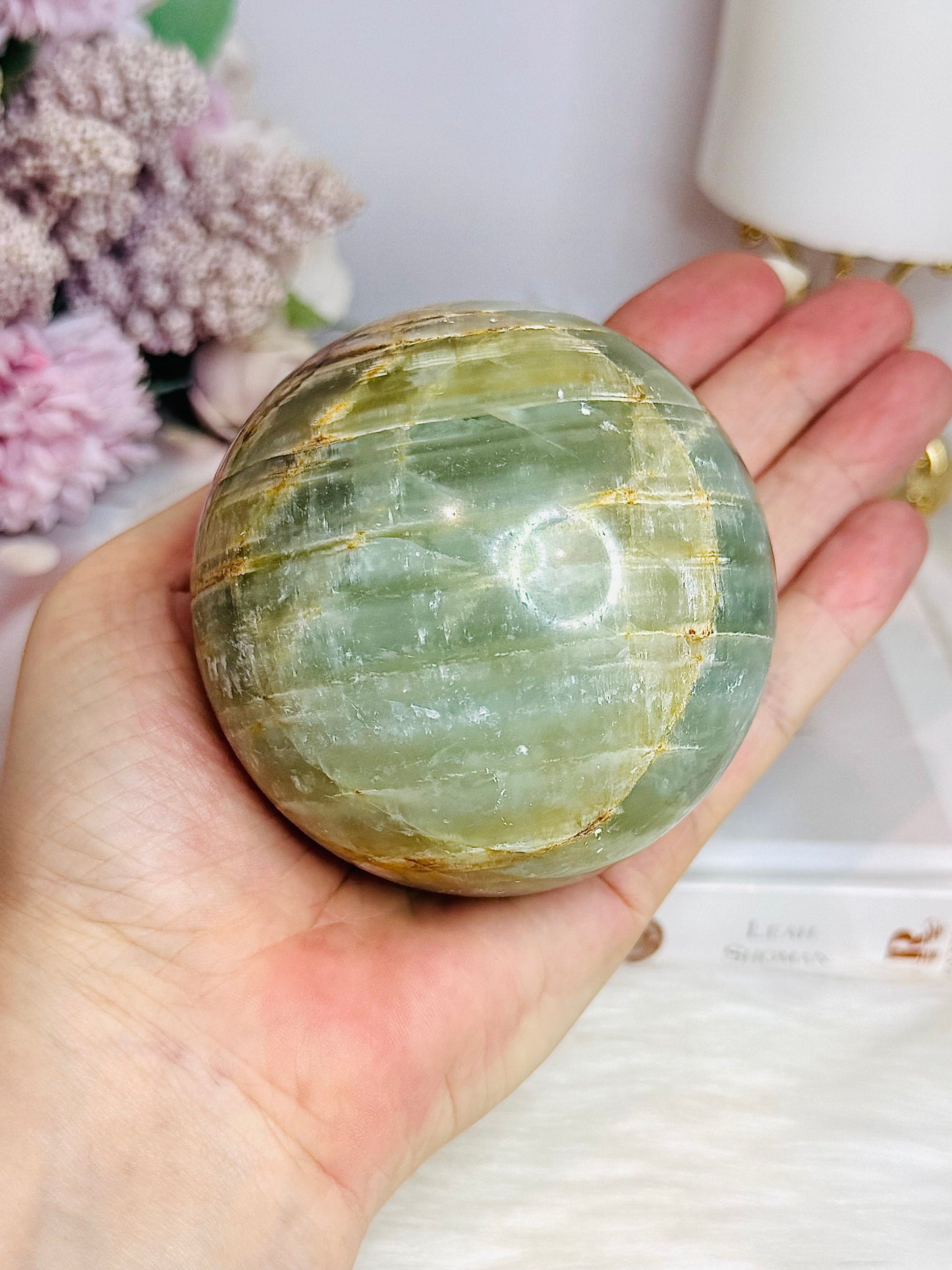 Large Pistachio Calcite Sphere on Stand 596g
