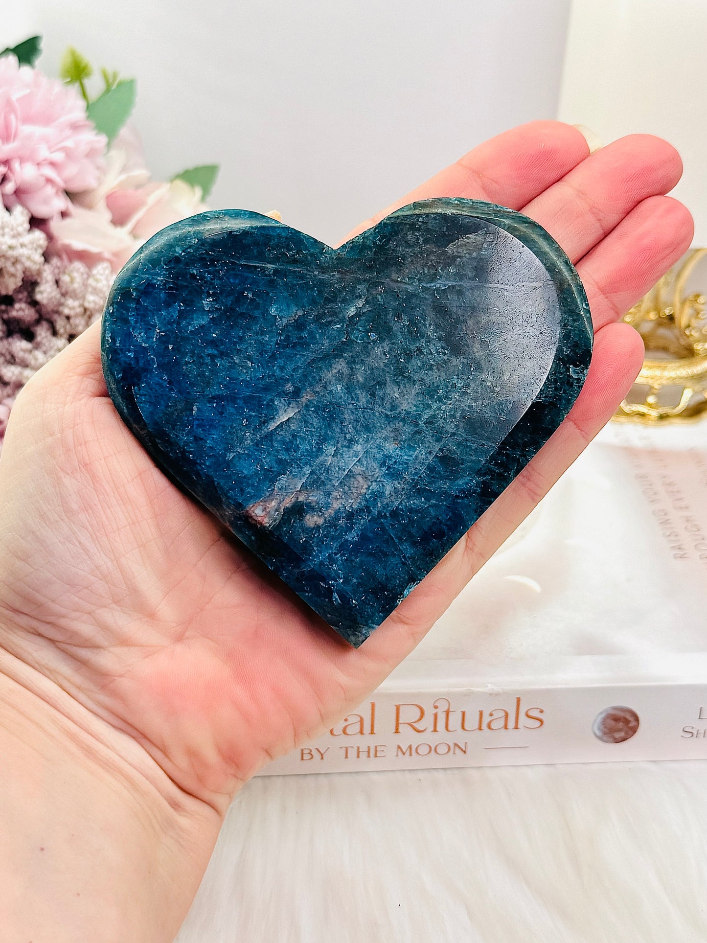 Beautiful Blue Apatite Carved Large Heart 301grams