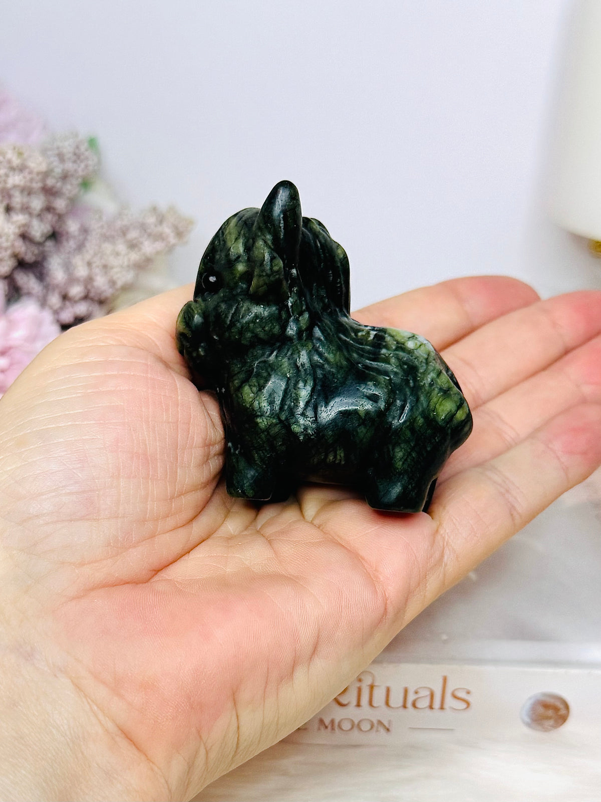 Green Jade Highland Cow Carving 6cm