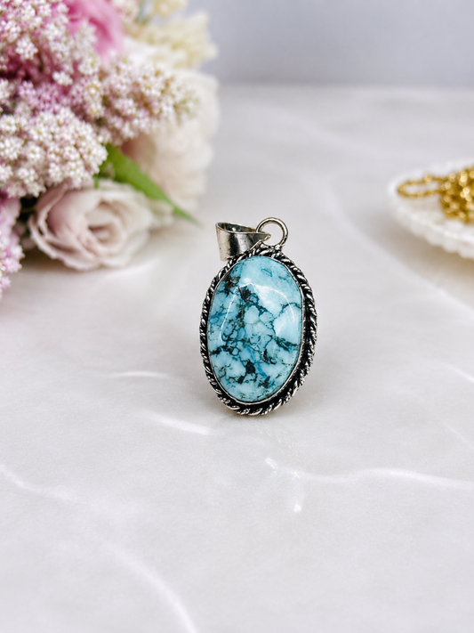 Sterling Silver 925 Navajo Turquoise Pendant In Gift Bag