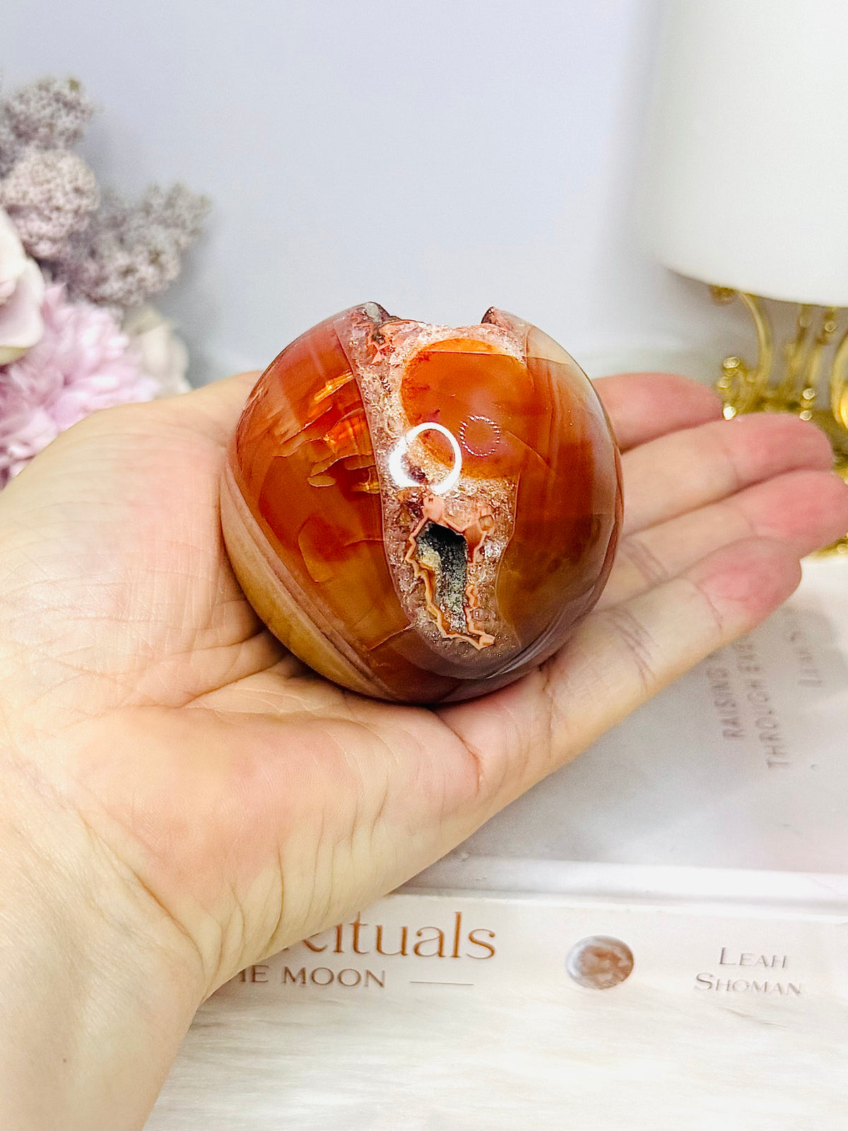 High Grade Druzy Carnelian Sphere on Stand 295g