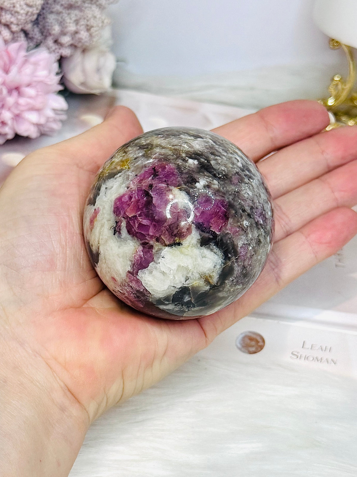 Large Pink Tourmaline Sphere On Stand 362g