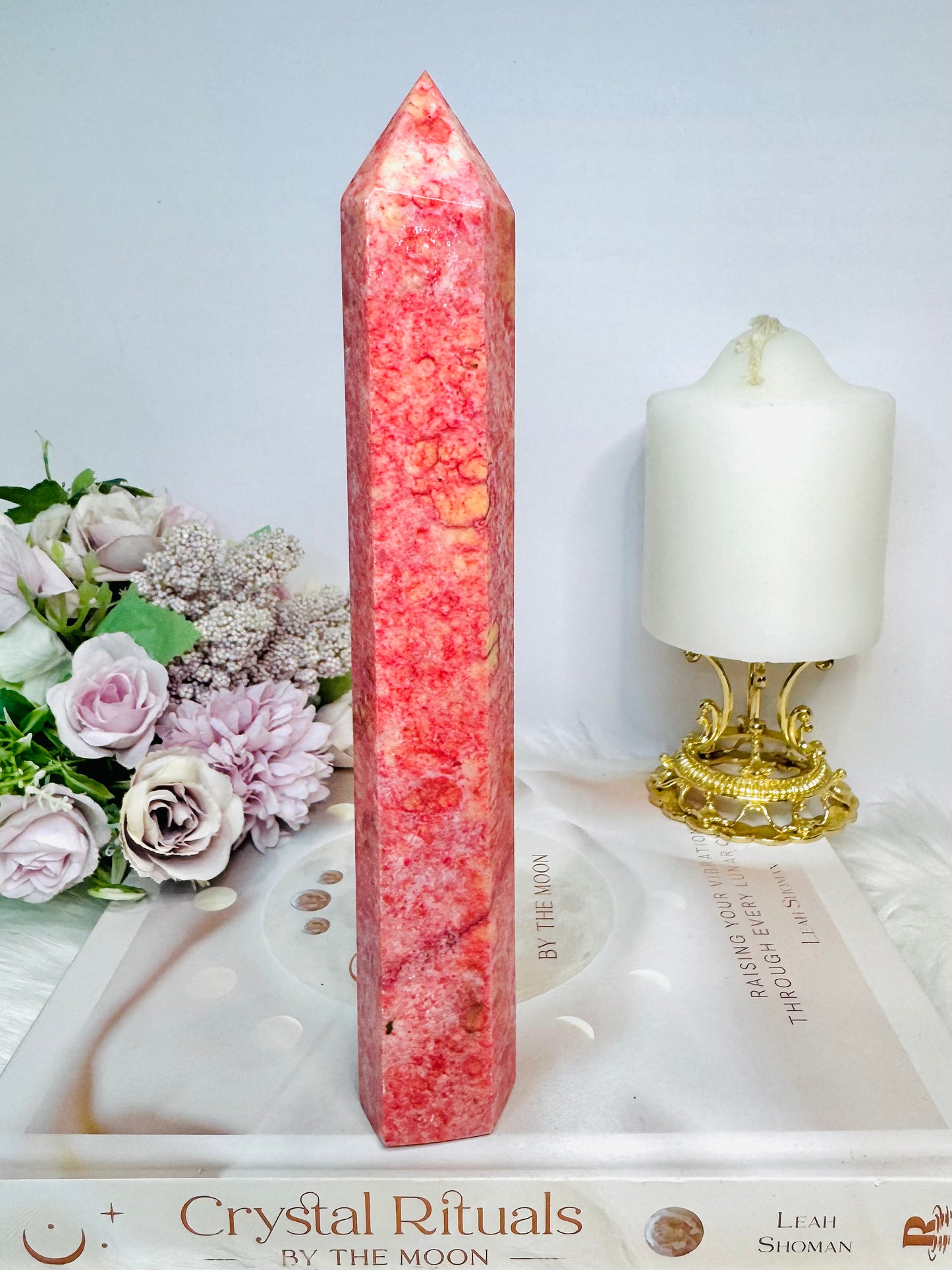 Rare Large Thulite Tower with Epidote Inclusions 20cm (Rich in colour)