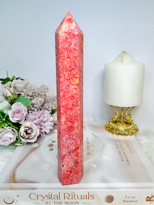 Rare Large Thulite Tower with Epidote Inclusions 20cm (Rich in colour)