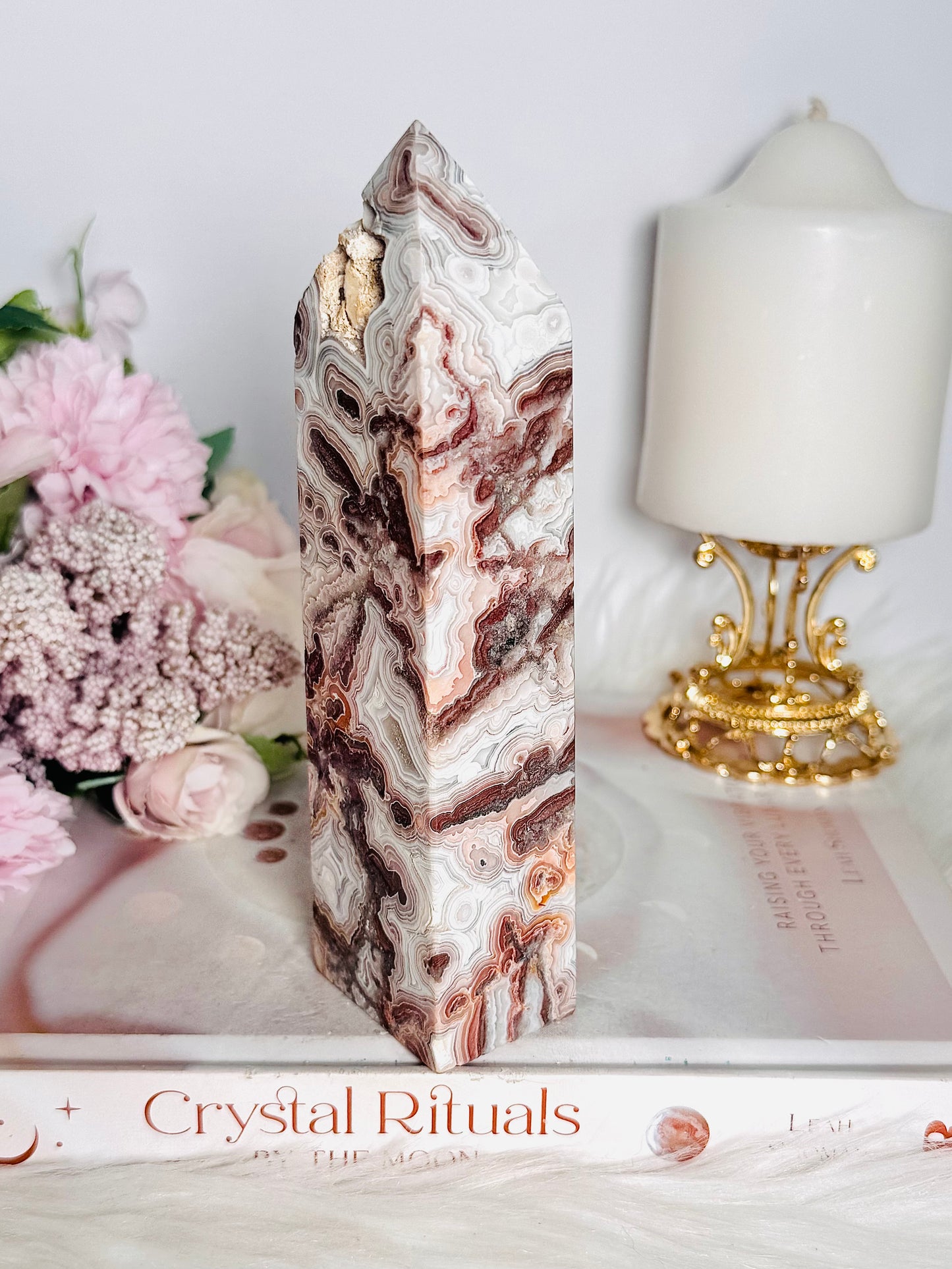 Absolutely Incredible Natural Mexican Lace Agate Druzy Chunky Tower 16cm