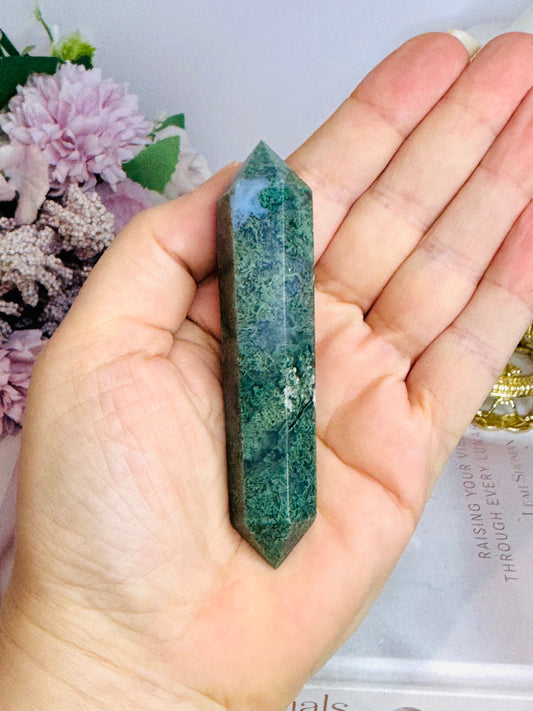 Moss Agate Double Terminated Point 9cm