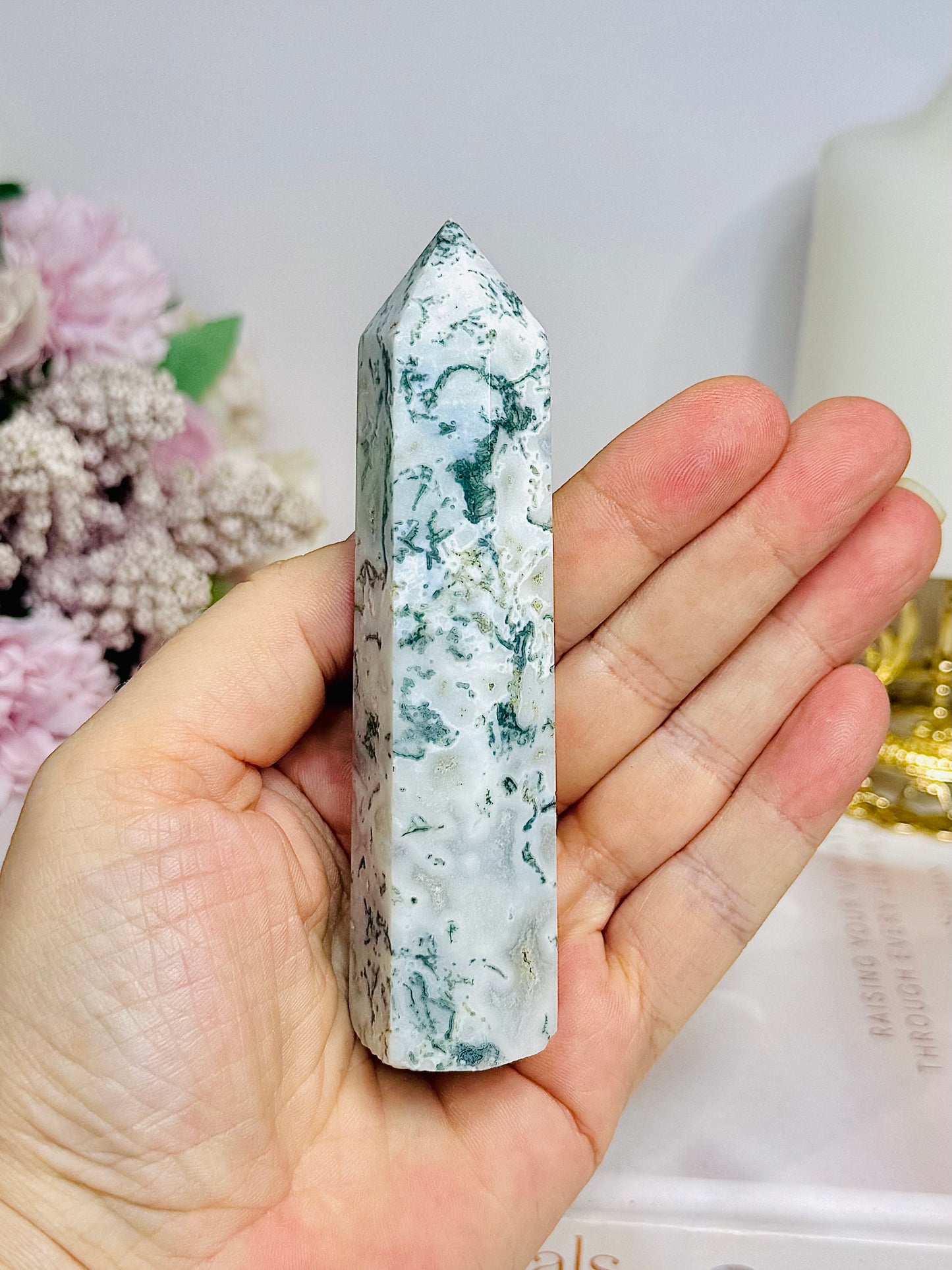 Moss Agate Tower 10.5cm