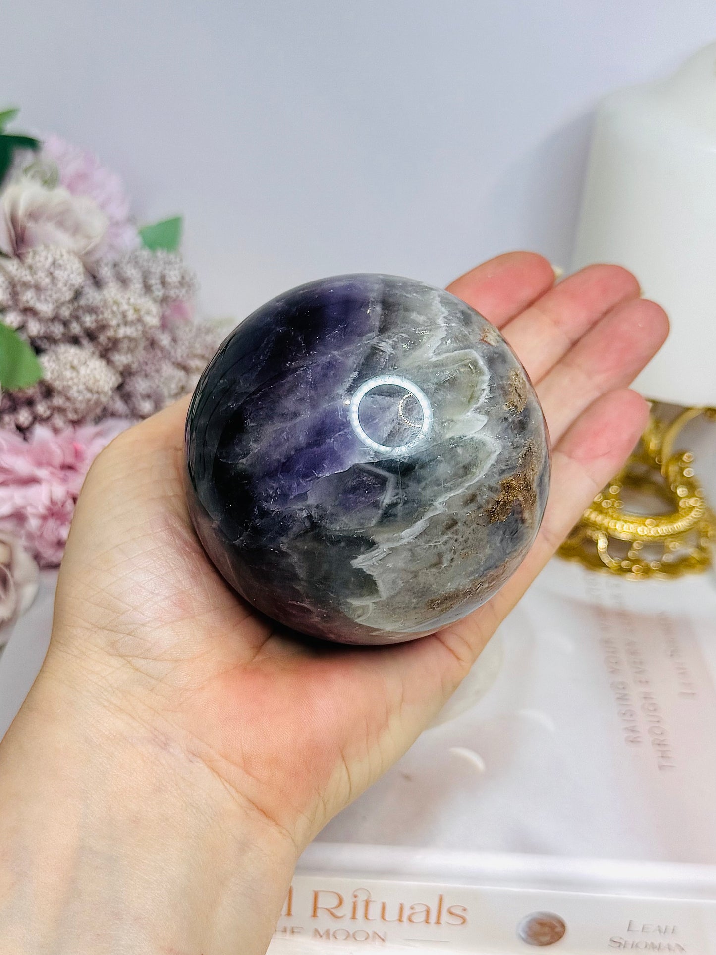 Druzy Chevron Amethyst Large Sphere 538g On Stand