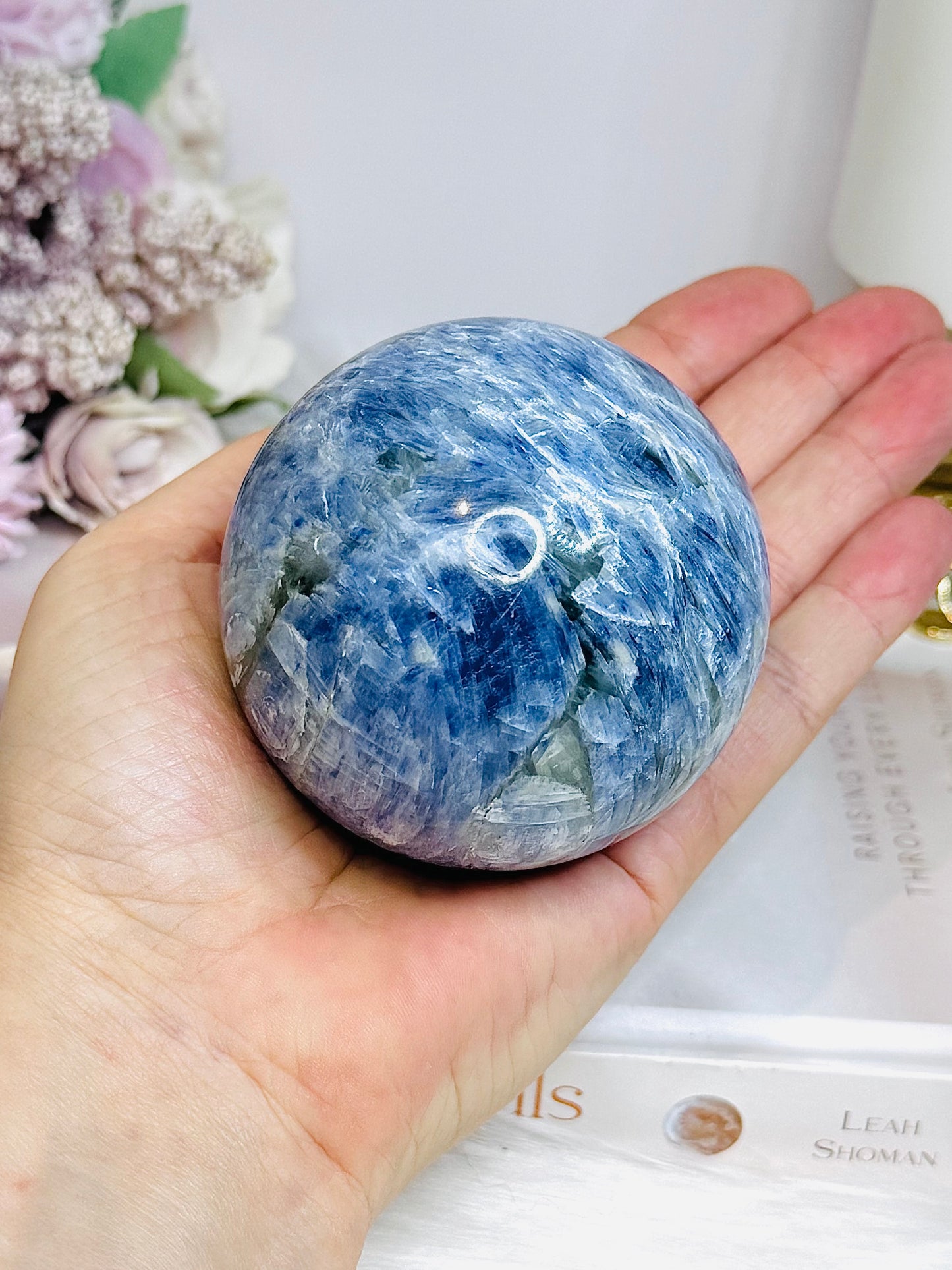 Blue Kyanite Sphere on Stand 560g On Stand