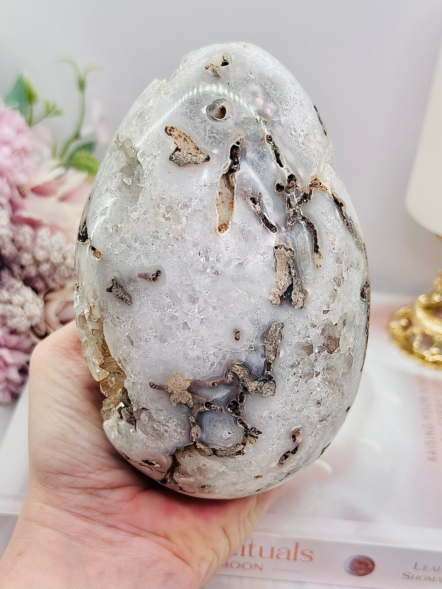 Large 15cm 1.07KG Incredible Druzy Agate Egg On Stand