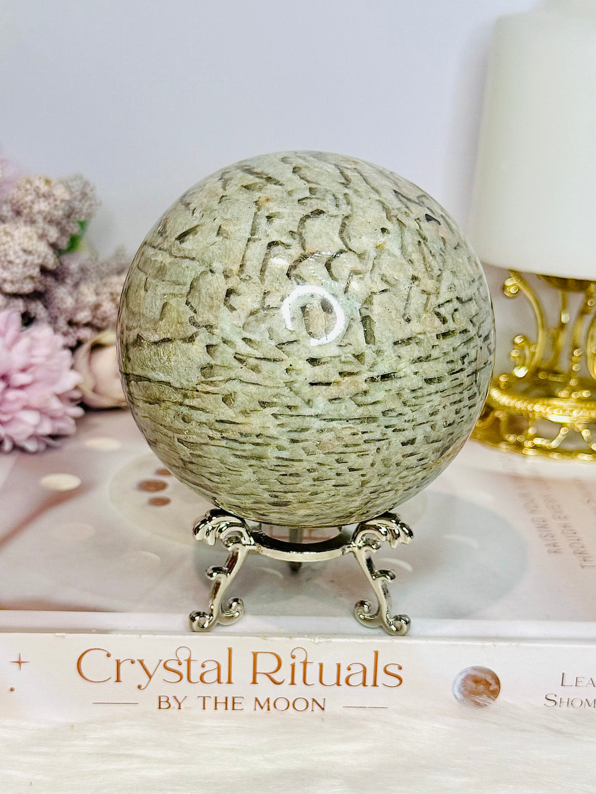Large Graphic Feldspa Flashy Sphere On Stand 840g