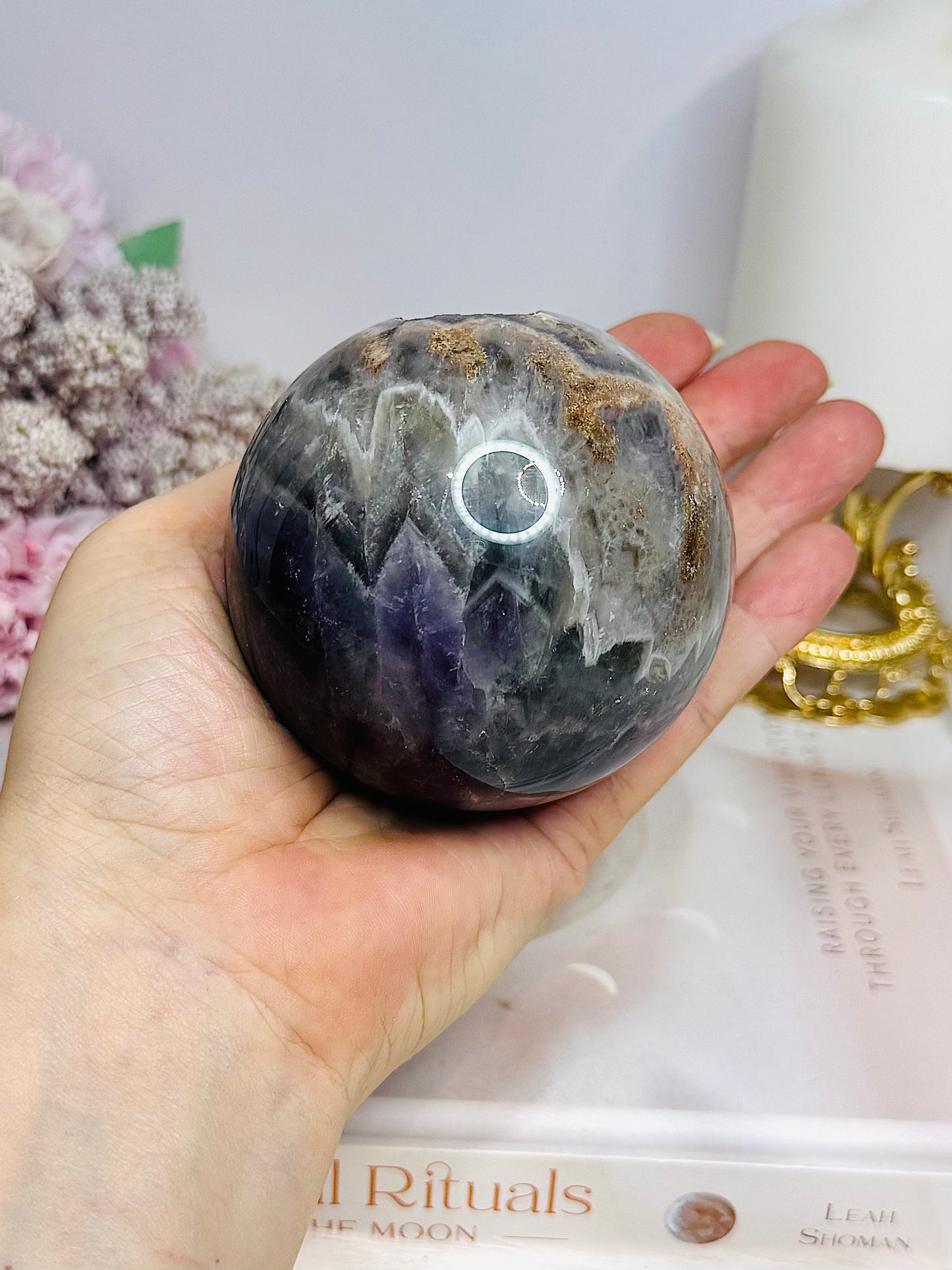 Druzy Chevron Amethyst Large Sphere 538g On Stand