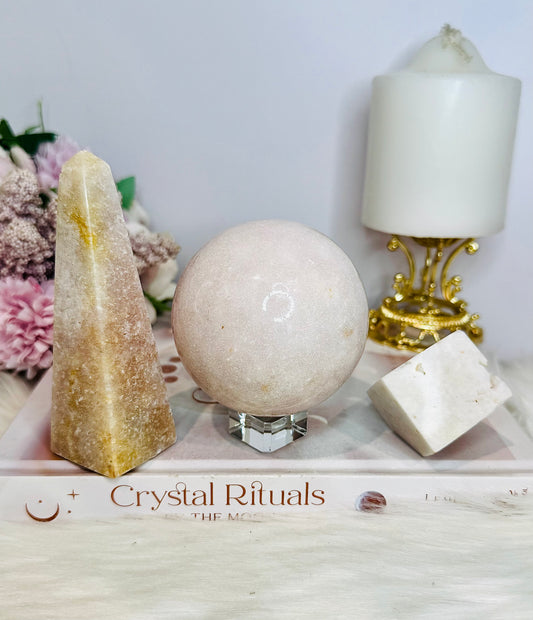 Pink Amethyst Bundle ~ Tower, Large Sphere & Druzy Cube 775g