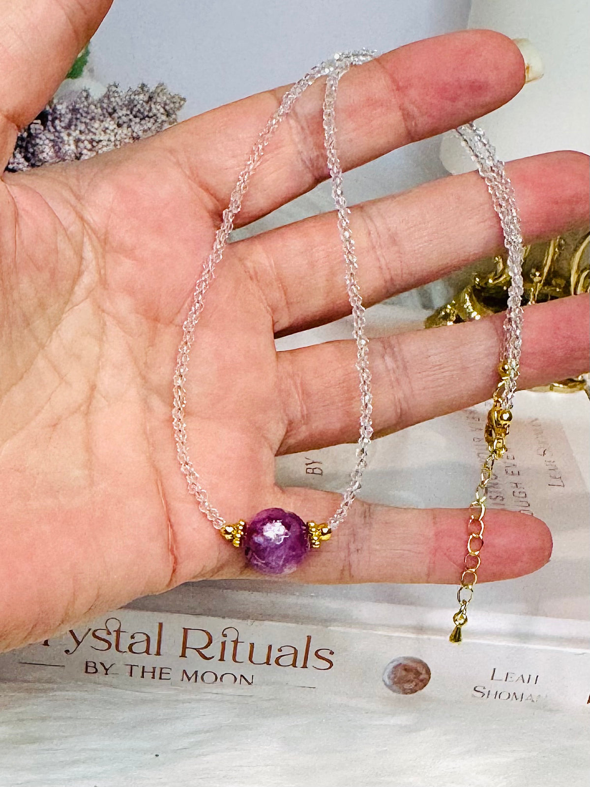 Purple Mica | Lepidolite Beaded Necklace In Gift Bag