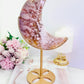 Absolutely Spectacular Large 28cm (Inc Standing) Druzy Pink Amethyst Carved Moon On Gold Stand From Brazil