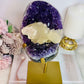Huge Stunning High Grade Deep Purple Amethyst Cluster with Calcite Inclusion On Gold Stand 21cm 1.5KG