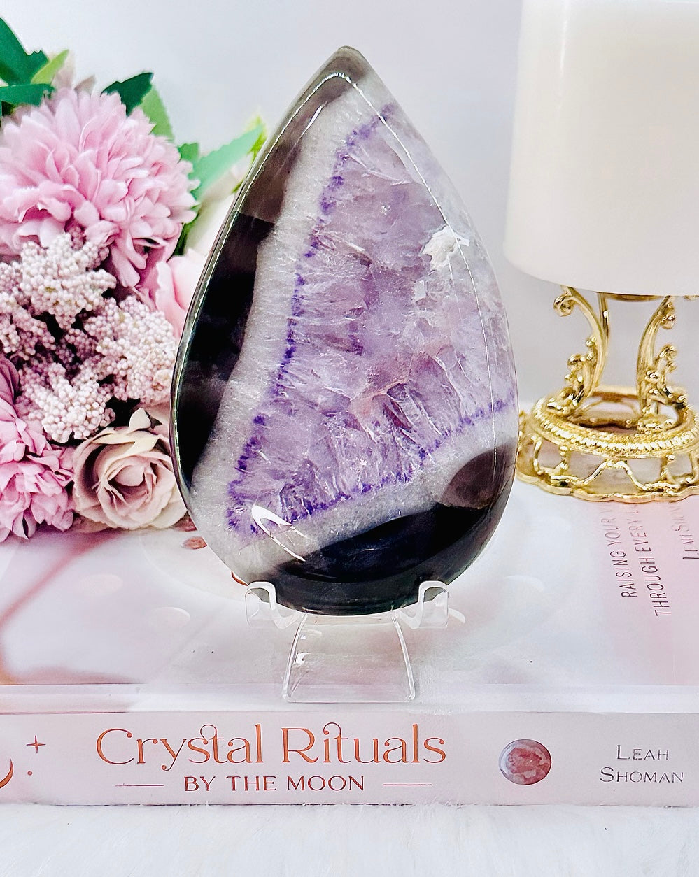 Classy & Fabulous 13cm Chunky Amethyst Agate Teardrop | Flame From Brazil On Stand