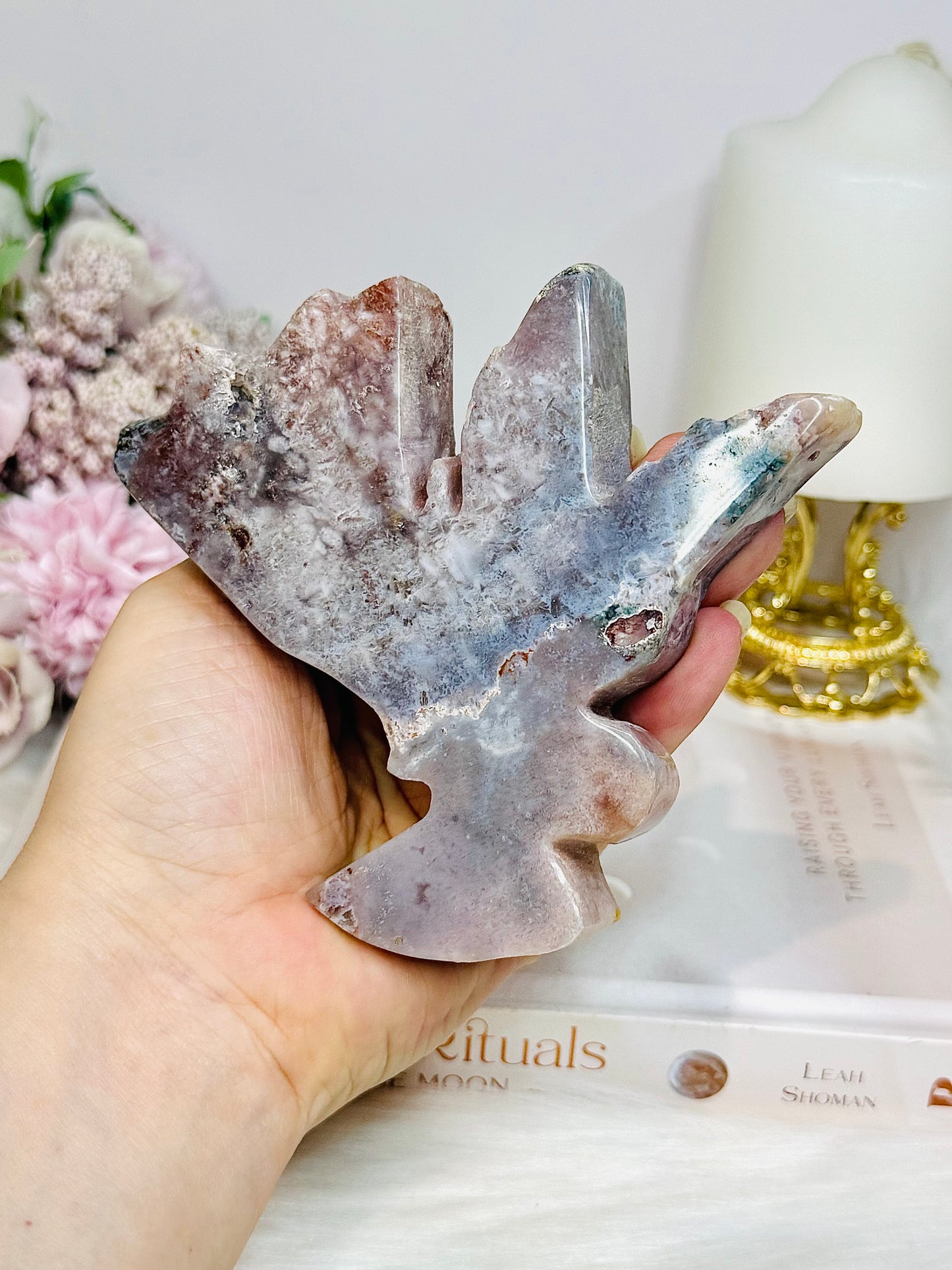 Chunky Large Pink Amethyst Carved Fairy 11cm 357g (does not stand)