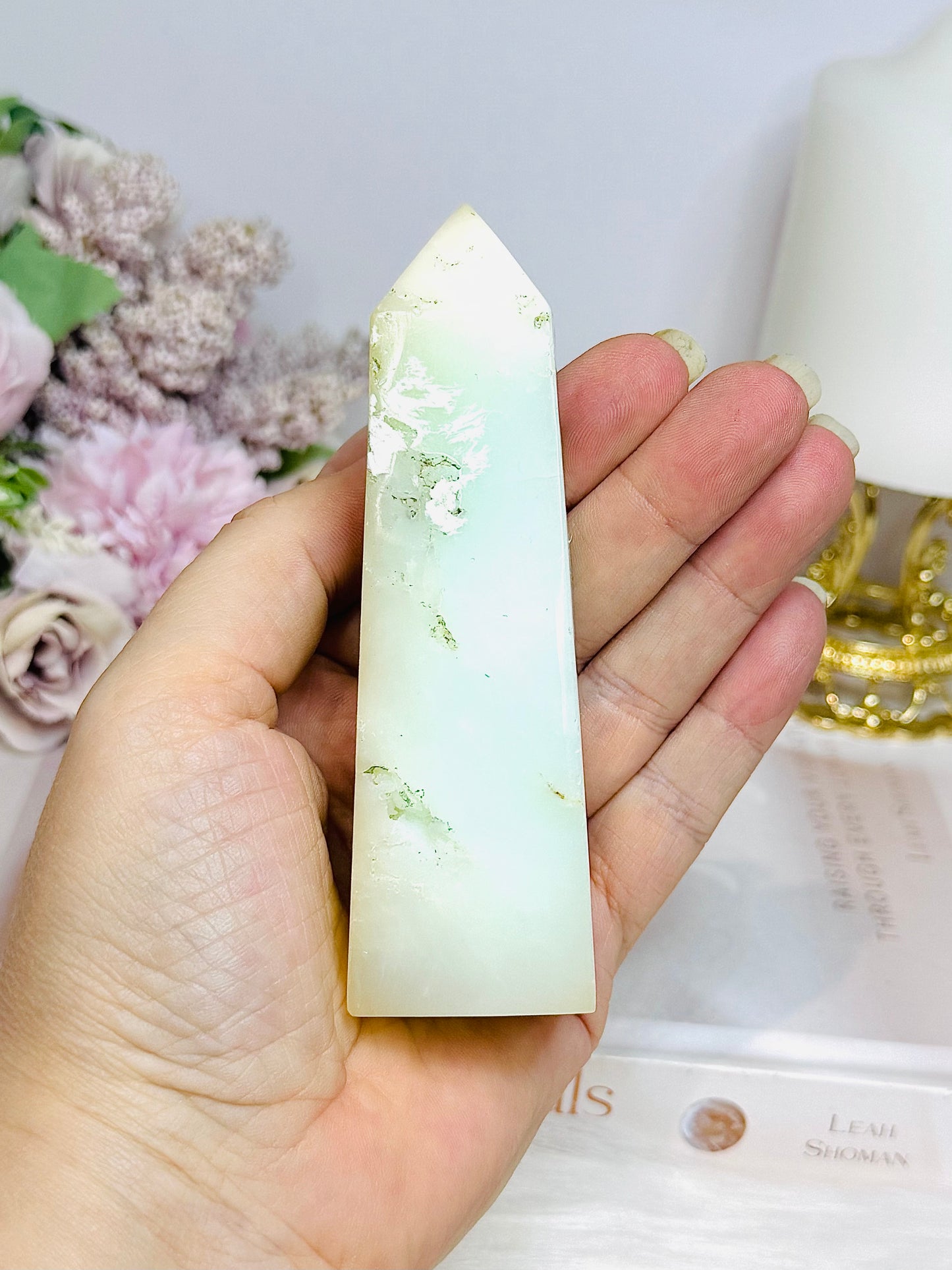 Natural Chrysoprase Tower (imperfections are part of her) 11cm