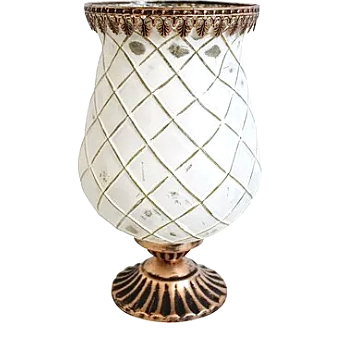 Gorgeous Large 26.5cm White & Gold Glass Hurricane | Votive Lamp