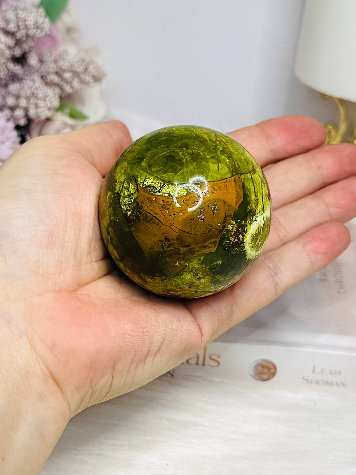 Natural Green Opal Sphere on Stand 220g