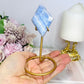 High Grade Blue Lace Agate Carved Diamond On Gold Stand 13.5cm