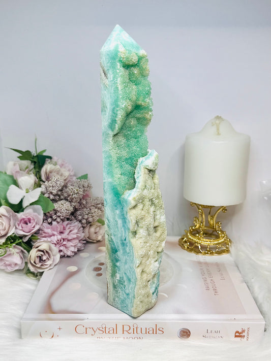 Large Blue Hemimorphite Druzy Tower 24cm