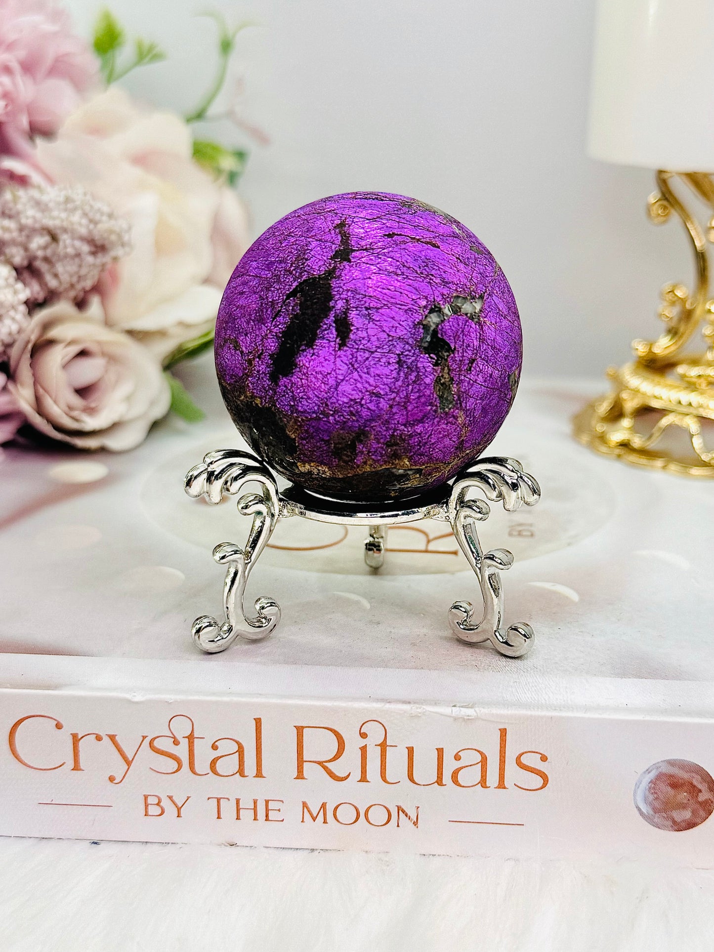 A Rare Stone ~ Stunning 173gram Flashy Purpurite Sphere On Stand