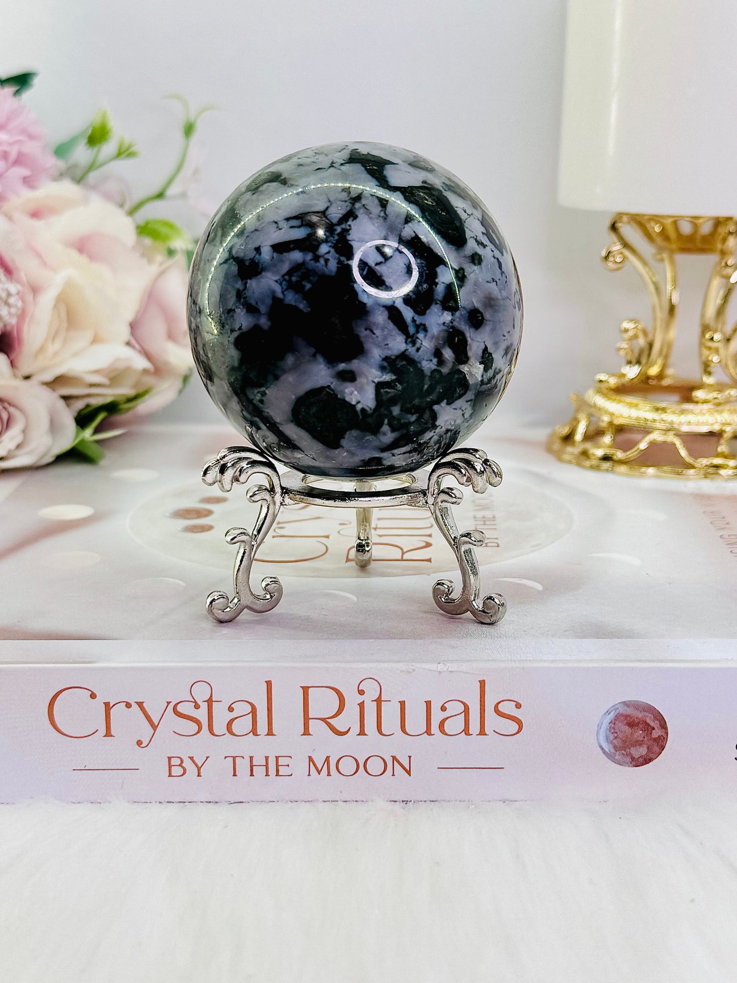 Grounding & Balance ~ Beautiful Natural Indigo Gabbro Sphere 311grams On Stand