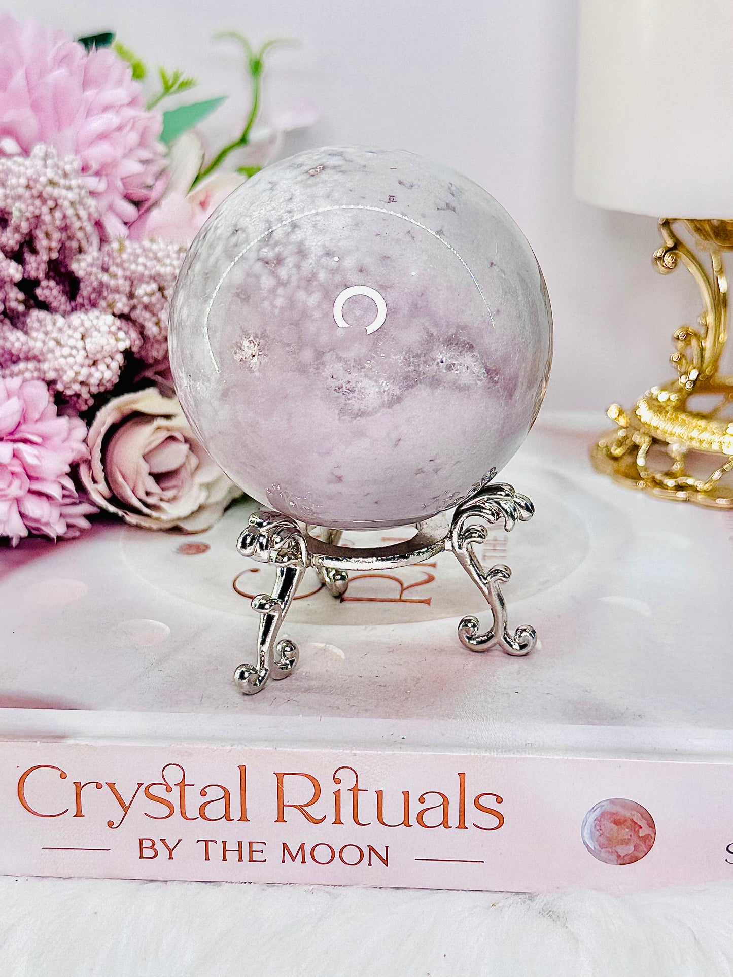 Graceful & Elegant ~ Spectacular 372Gram Druzy Pink Amethyst Sphere on Silver Stand From Brazil (Glass stand in pic is display only)